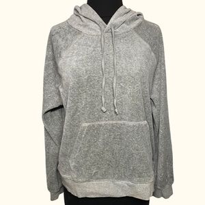 J. Crew gray Velour plush sweatshirt hoodie with kangaroo pocket size medium